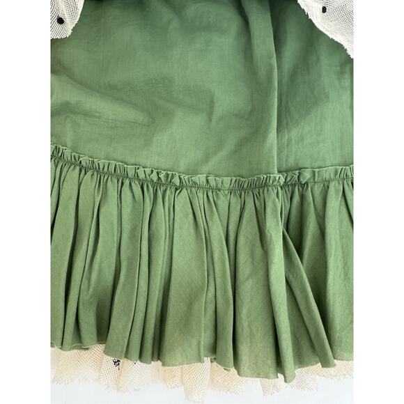 Easton Pearson Peasant Skirt S Cream Tulle Overlay Green Cotton Slip Embroidered - Picture 3 of 16